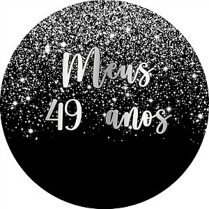 Painel De Festa Redondo 1,50x1,50 - Meus 49 Anos Efeito Glitter Prata 030