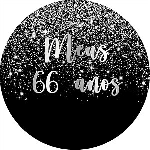 Painel De Festa Redondo 1,50x1,50 - Meus 66 Anos Efeito Glitter Prata 042