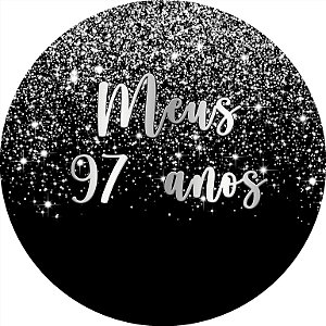 Painel De Festa Redondo 1,50x1,50 - Meus 97 Anos Efeito Glitter Prata 070