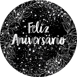 Painel De Festa Redondo 1,50x1,50 - Feliz Aniversário Efeito Brilhos Prata 094