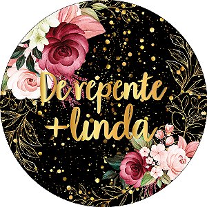 Painel De Festa Redondo 1,50x1,50 - De repente Mais Linda Dourado Floral 142