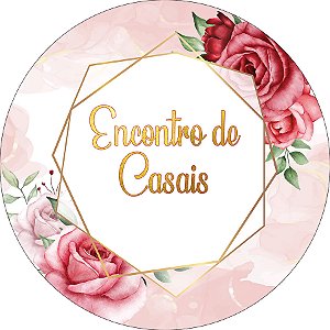 Painel De Festa Redondo 1,50x1,50 - Encontro de Casais Rosa Floral 040