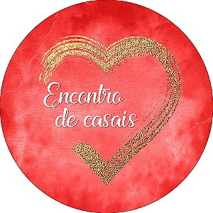 Painel De Festa Redondo 1,50x1,50 - Encontro de Casais Vermelho e Dourado 050