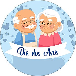 Painel De Festa Redondo 1,50x1,50 - Dia dos Avós Corações Azul 100