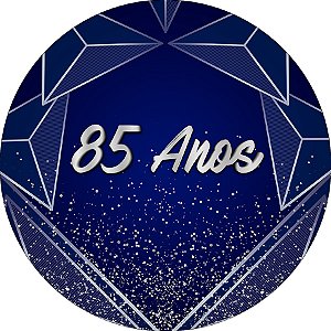 Painel De Festa Redondo 1,50x1,50 - 85 Anos Azul com Geométrico Prata 303