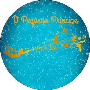 Painel De Festa Redondo 1,50x1,50 - Pequeno Principe Silhueta Azul e Dourado 007