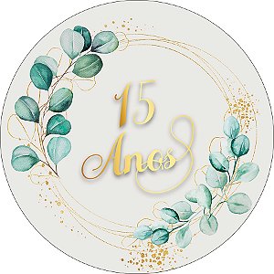Painel De Festa Redondo 1,50x1,50 - Meus 15 Anos Geométrico com Folhagens 046