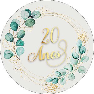 Painel De Festa Redondo 1,50x1,50 - Meus 20 Anos Geométrico com Folhagens 048