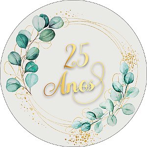 Painel De Festa Redondo 1,50x1,50 - Meus 25 Anos Geométrico com Folhagens 049