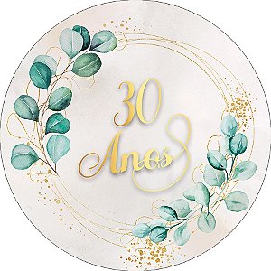 Painel De Festa Redondo 1,50x1,50 - Meus 30 Anos Geométrico com Folhagens 050