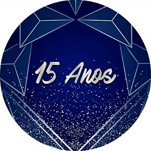 Painel De Festa Redondo 1,50x1,50 - 15 Anos Geométrico Azul e Prata 062