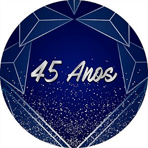Painel De Festa Redondo 1,50x1,50 - 45 Anos Geométrico Azul e Prata 069