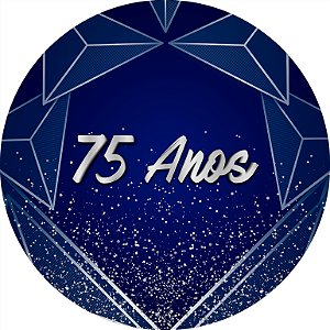 Painel De Festa Redondo 1,50x1,50 - 75 Anos Geométrico Azul e Prata 075