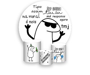 Painel De Festa Redondo 1,50 x 1,50 + Trio De Capas Cilindro - Flork Aniversário Poás 004