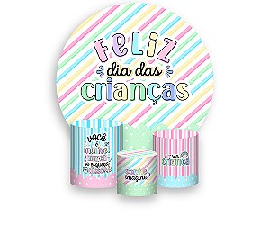 Painel De Festa Redondo 1,50 x 1,50 + Trio De Capas Cilindro - Feliz Dia das Crianças Poás 058
