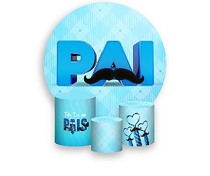 Painel De Festa Redondo 1,50 x 1,50 + Trio De Capas Cilindro - Dia Dos Pais Xadrez Azul 080