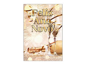 Painel De Festa Vertical 1,50 x 2,20 - Ano Novo Fogos Dourado 011