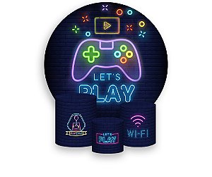 Painel De Festa Redondo 1,50 x 1,50 + Trio De Capas Cilindro -  Let's Play Game 007