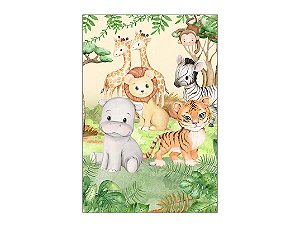 Painel De Festa Vertical 1,50 x 2,20 - Animais Safari Bege com Verde 074