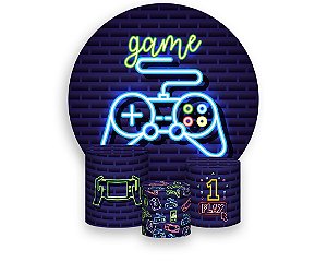 Painel De Festa Redondo 1,50 x 1,50 + Trio De Capas Cilindro - Video Game Jogos 011
