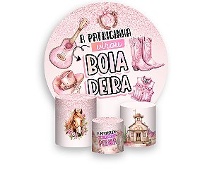 Painel De Festa Redondo 1,50 x 1,50 + Trio De Capas Cilindro - A Patricinha Boiadeira Rosa 034