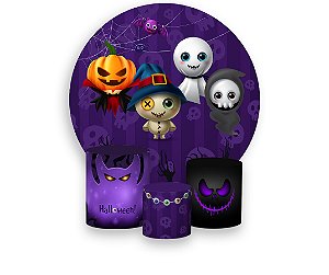 Painel De Festa Redondo 1,50 x 1,50 + Trio De Capas Cilindro - Halloween Cute Bonecos 017