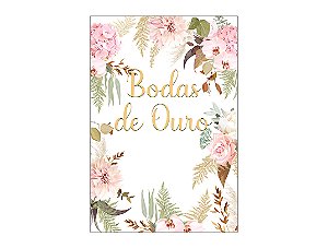 Painel De Festa Vertical 1,50 x 2,20 - Bodas de Ouro Floral 031