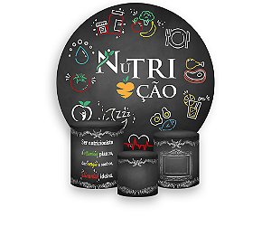 Painel De Festa Redondo 1,50 x 1,50 + Trio De Capas Cilindro - Profissão Nutrição Chalkboard 012