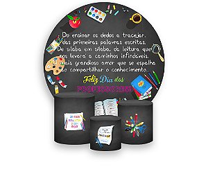 Painel De Festa Redondo 1,50 x 1,50 + Trio De Capas Cilindro - Dia dos Professores Mesa de Estudo 018