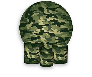 Painel De Festa Redondo 1,50 x 1,50 + Trio De Capas Cilindro - Exército Estampa Camuflado 025