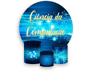 Painel De Festa Redondo 1,50 x 1,50 + Trio De Capas Cilindro - Profissão Ciência da Computação 026