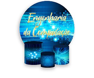 Painel De Festa Redondo 1,50 x 1,50 + Trio De Capas Cilindro - Profissão Engenharia da Computação  027