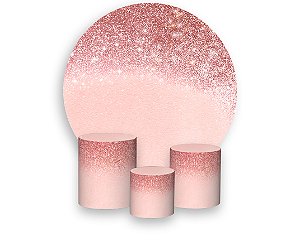 Painel De Festa Redondo 1,50 x 1,50 + Trio De Capas Cilindro - Efeito Glitter Rose Gold 005