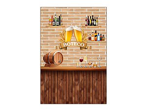 Painel De Festa Vertical 1,50 x 2,20 - Boteco Efeito Tijolos Bege 019