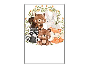 Painel De Festa Vertical 1,50 x 2,20 - Bosque Animais Cute Aquarela 011