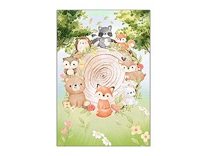 Painel De Festa Vertical 1,50 x 2,20 - Bosque Aquarela Animais Cute 015