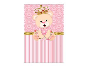 Painel De Festa Vertical 1,50 x 2,20 - Chá de Bebê Ursa Princesa Rosa 004