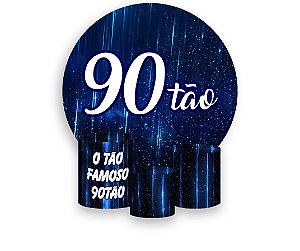 Painel De Festa Redondo 1,50 x 1,50 + Trio De Capas Cilindro - 90 Anos 90TÃO Azul 192