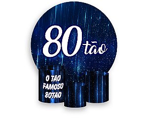 Painel De Festa Redondo 1,50 x 1,50 + Trio De Capas Cilindro - 80 Anos 80TÃO Azul 193