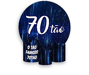 Painel De Festa Redondo 1,50 x 1,50 + Trio De Capas Cilindro - 70 Anos 70TÃO Azul 194