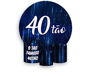 Painel De Festa Redondo 1,50 x 1,50 + Trio De Capas Cilindro - 40 Anos 40TÃO Azul 197