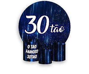 Painel De Festa Redondo 1,50 x 1,50 + Trio De Capas Cilindro - 30 Anos 30TÃO Azul 198