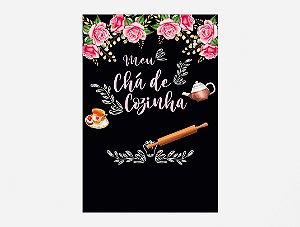 Painel De Festa Vertical 1,50 x 2,20 - Chá de Cozinha Floral Rosa 003