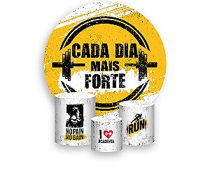 Painel De Festa Redondo 1,50 x 1,50 + Trio De Capas Cilindro - Academia Cada Dia Mais Forte 008