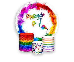 Painel De Festa Redondo 1,50 x 1,50 + Trio De Capas Cilindro -  Pintando o 7 Explosão de Cores 023