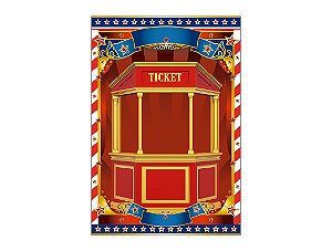 Painel De Festa Vertical 1,50 x 2,20 - Circo Bilheteria Vermelho e Dourado 016