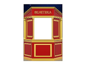 Painel De Festa Vertical Interativo 1,50x2,20 - Bilheteria Circo Vermelho e Dourado 055