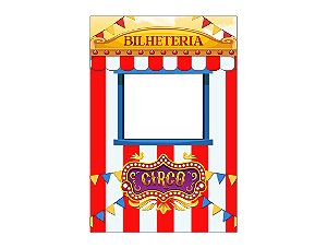 Painel De Festa Vertical Interativo 1,50x2,20 - Bilheteria Circo Azul e Vermelho 056