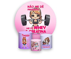 Painel De Festa Redondo 1,50 x 1,50 + Trio De Capas Cilindro - Academia Menina Loira Maromba 058