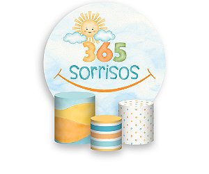 Painel De Festa Redondo 1,50 x 1,50 + Trio De Capas Cilindro - 365 Sorrisos Tons Pastéis 061